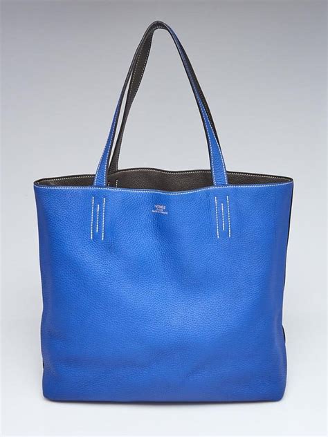 Hermes 45cm Electric Blue/Graphite Clemence Leather Large 